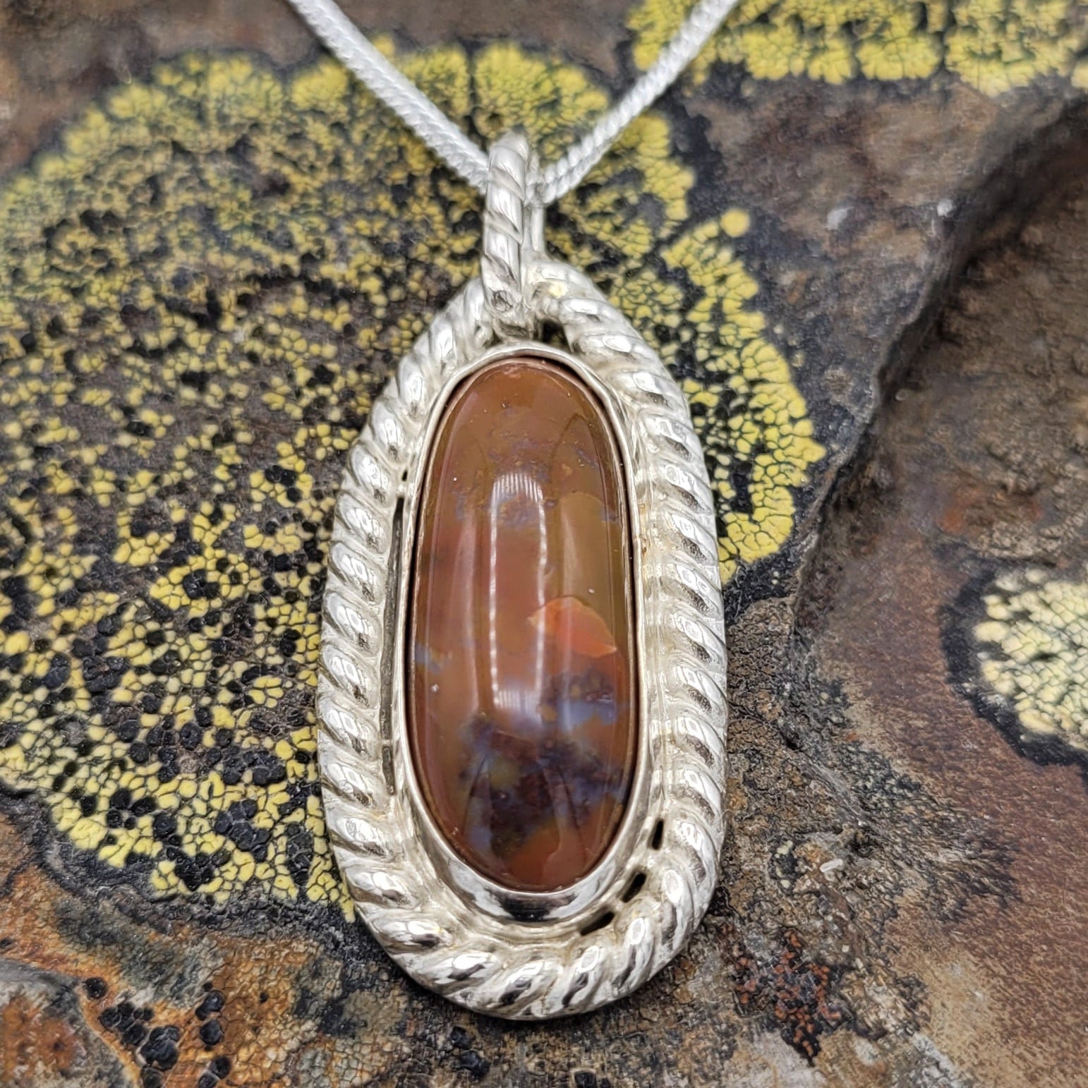 Handmade Silver Necklace With Icelandic Jaspis Stone. (Item # 2001) Silver Chain length 50 cm