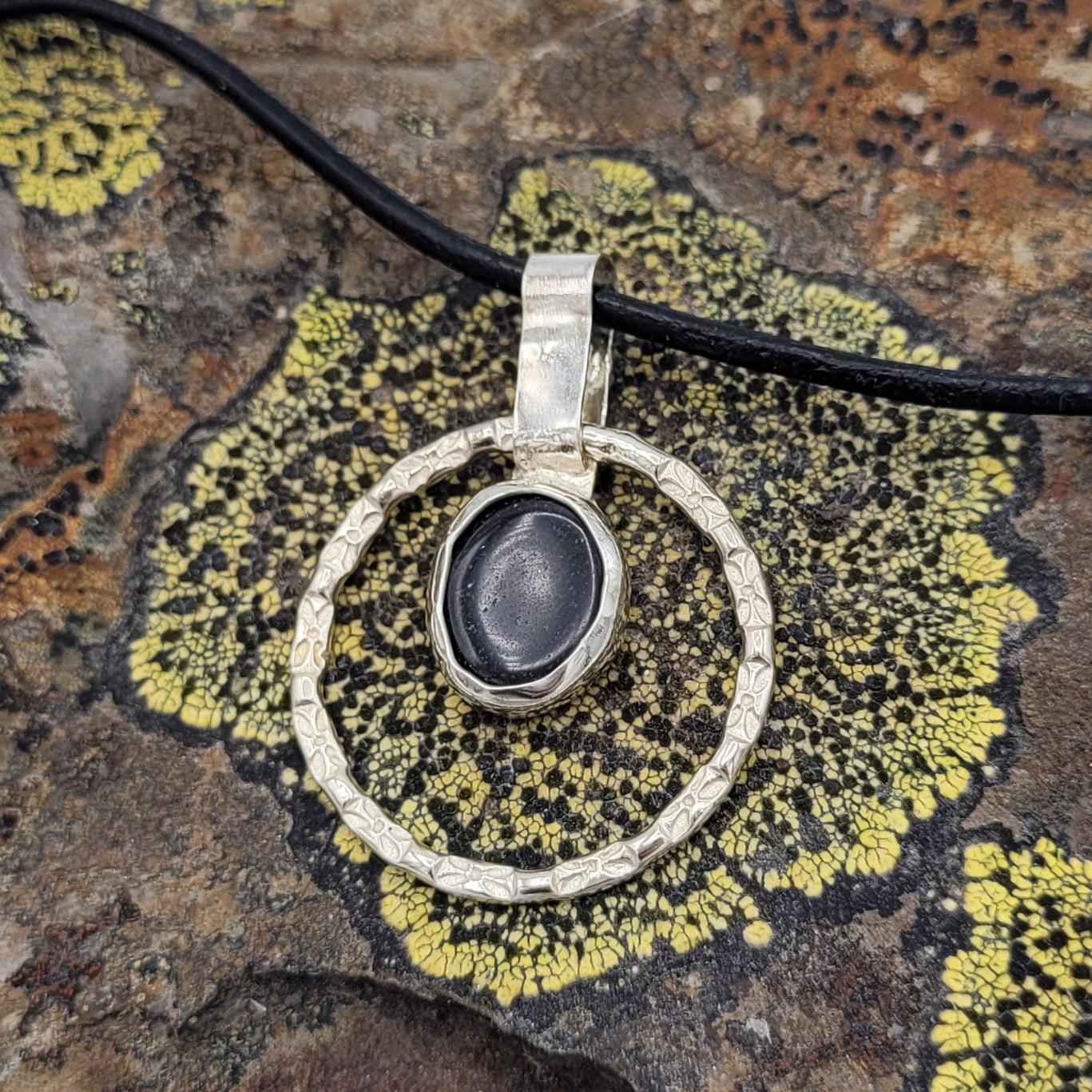Handmade Silver Necklace With Icelandic Jaspis Stone. (Item # 2002) Leather Strap length 40 cm