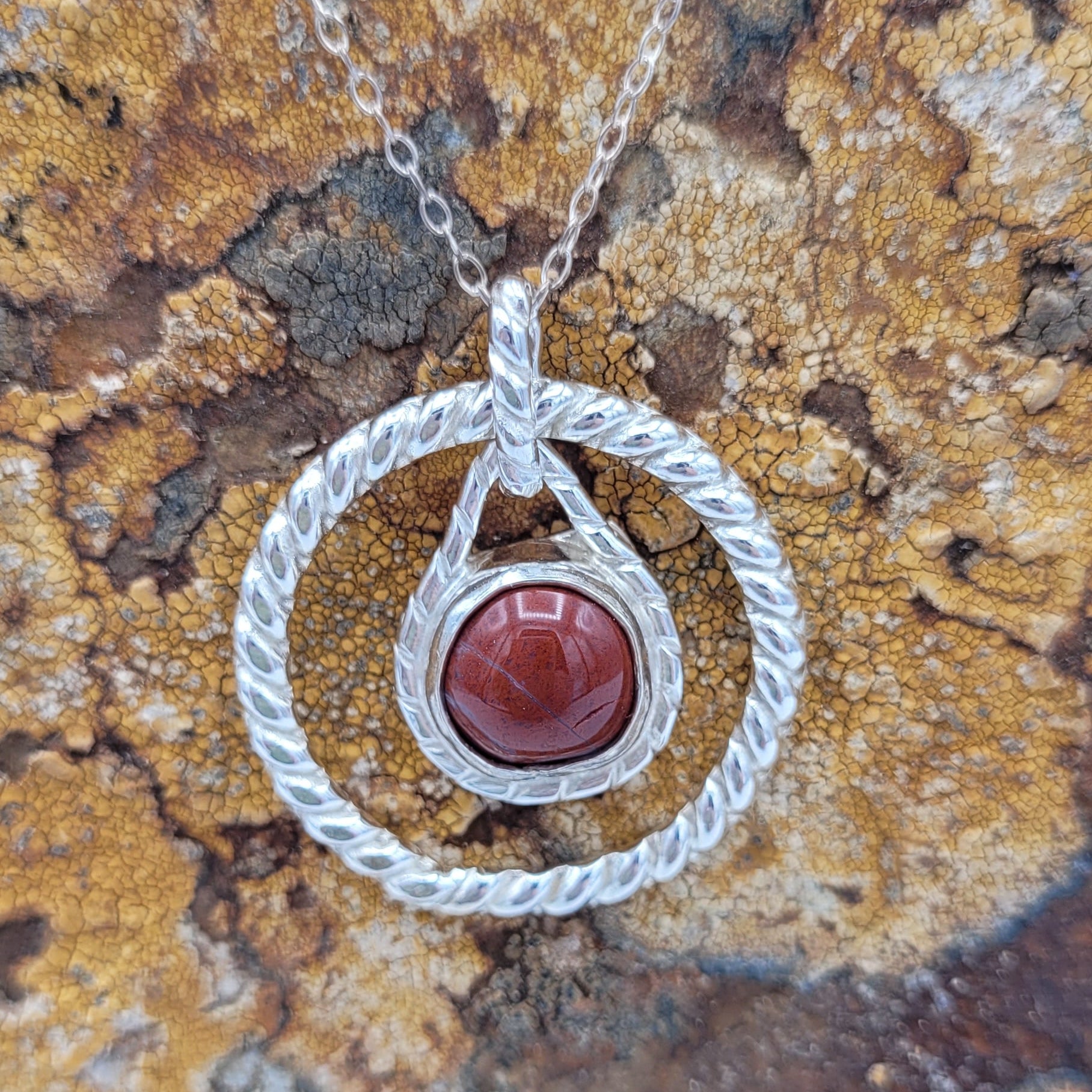 Handmade Silver Necklace With Icelandic Jaspis Stone. (Item # 2013) Silver Chain length 40 cm