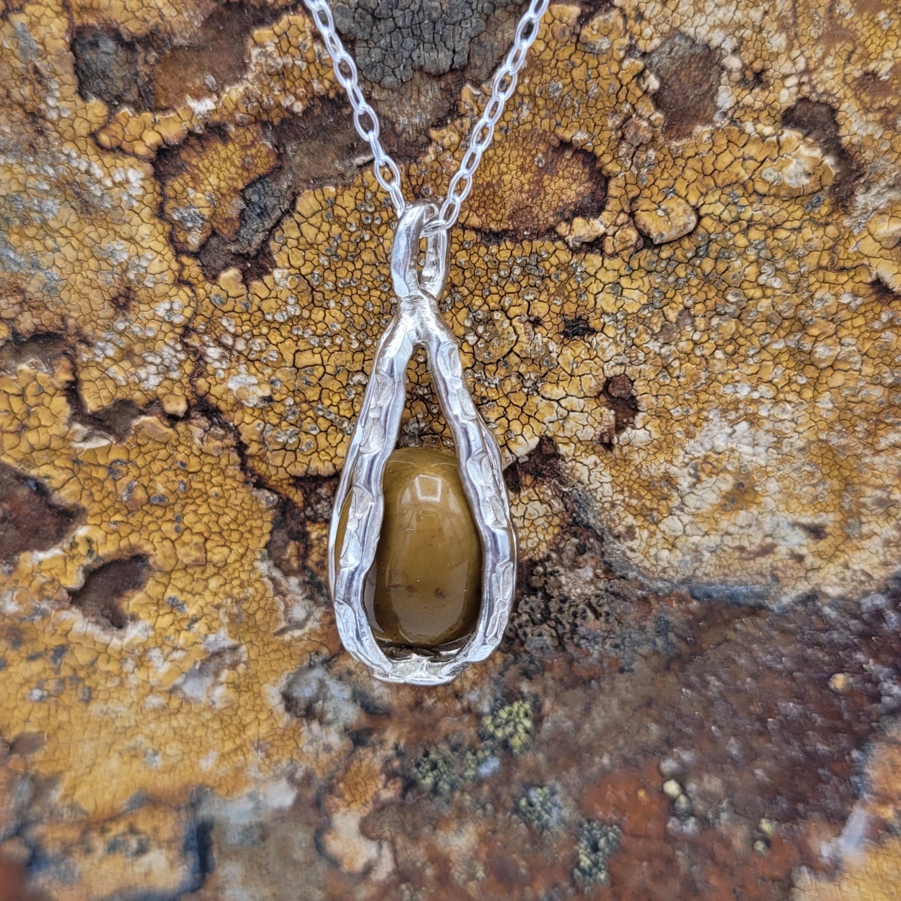 Handmade Silver Necklace With Icelandic Jaspis Stone. (Item # 2014) Silver Chain length 40 cm