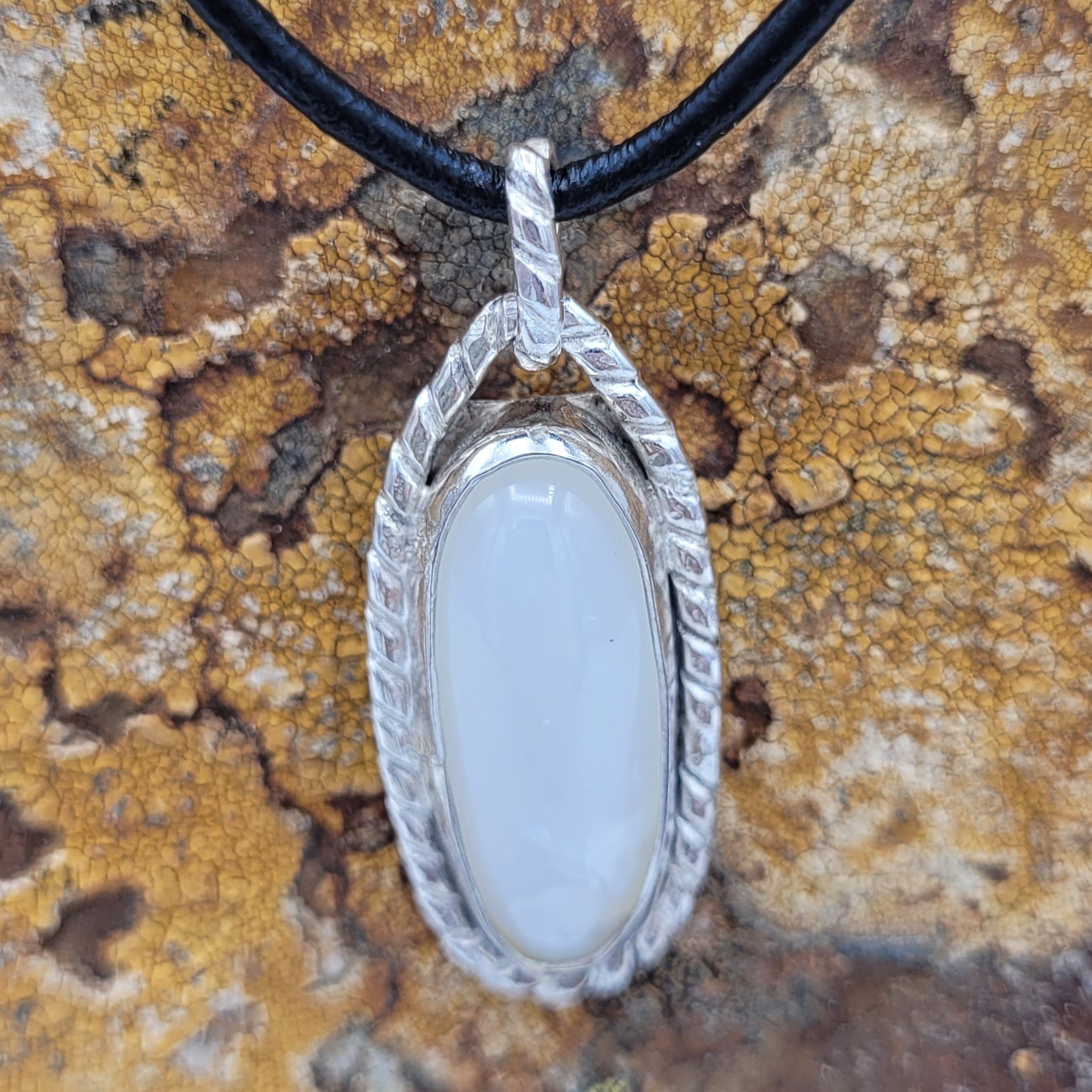 Handmade Silver Necklace With Icelandic Kvartz Stone. (Item # 2020) Leather Strap length 45 cm