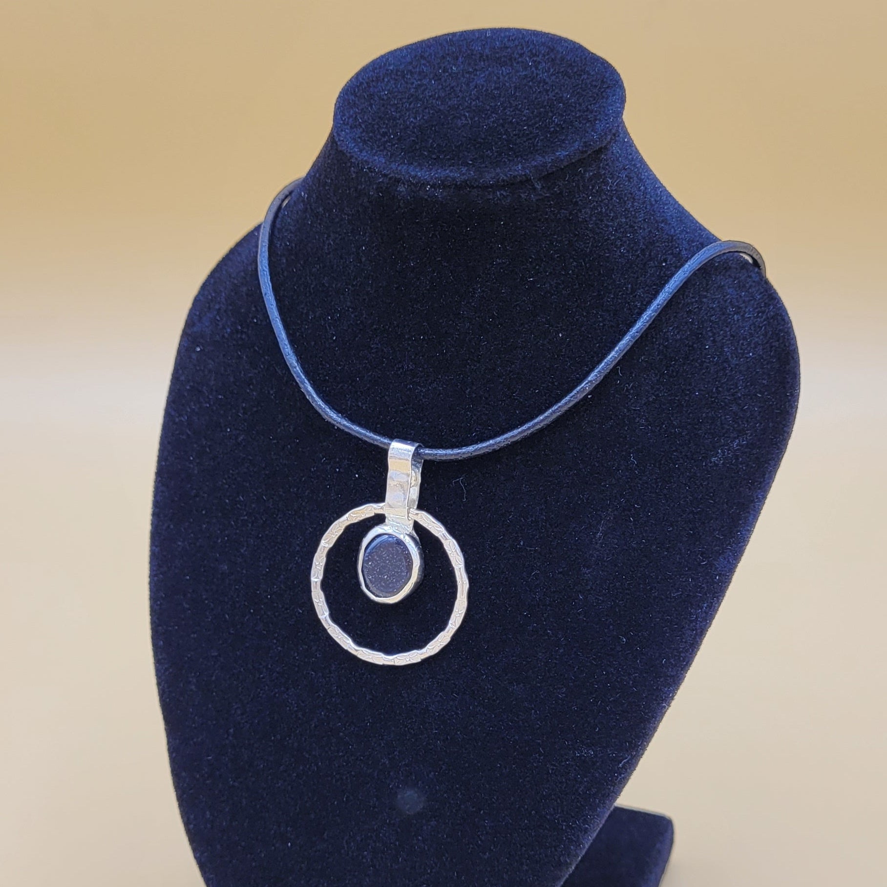Handmade Silver Necklace With Icelandic Jaspis Stone. (Item # 2002) Leather Strap length 40 cm