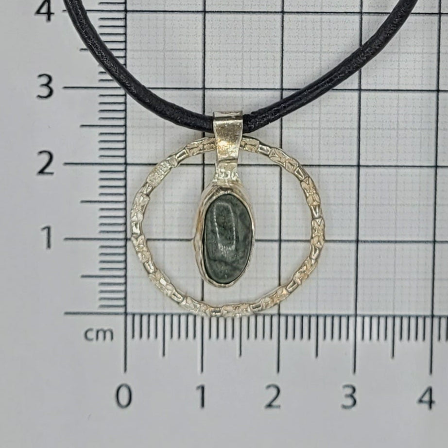 Handmade Silver Necklace With Icelandic Jaspis Stone. (Item # 2024) Leather Strap length 45 cm