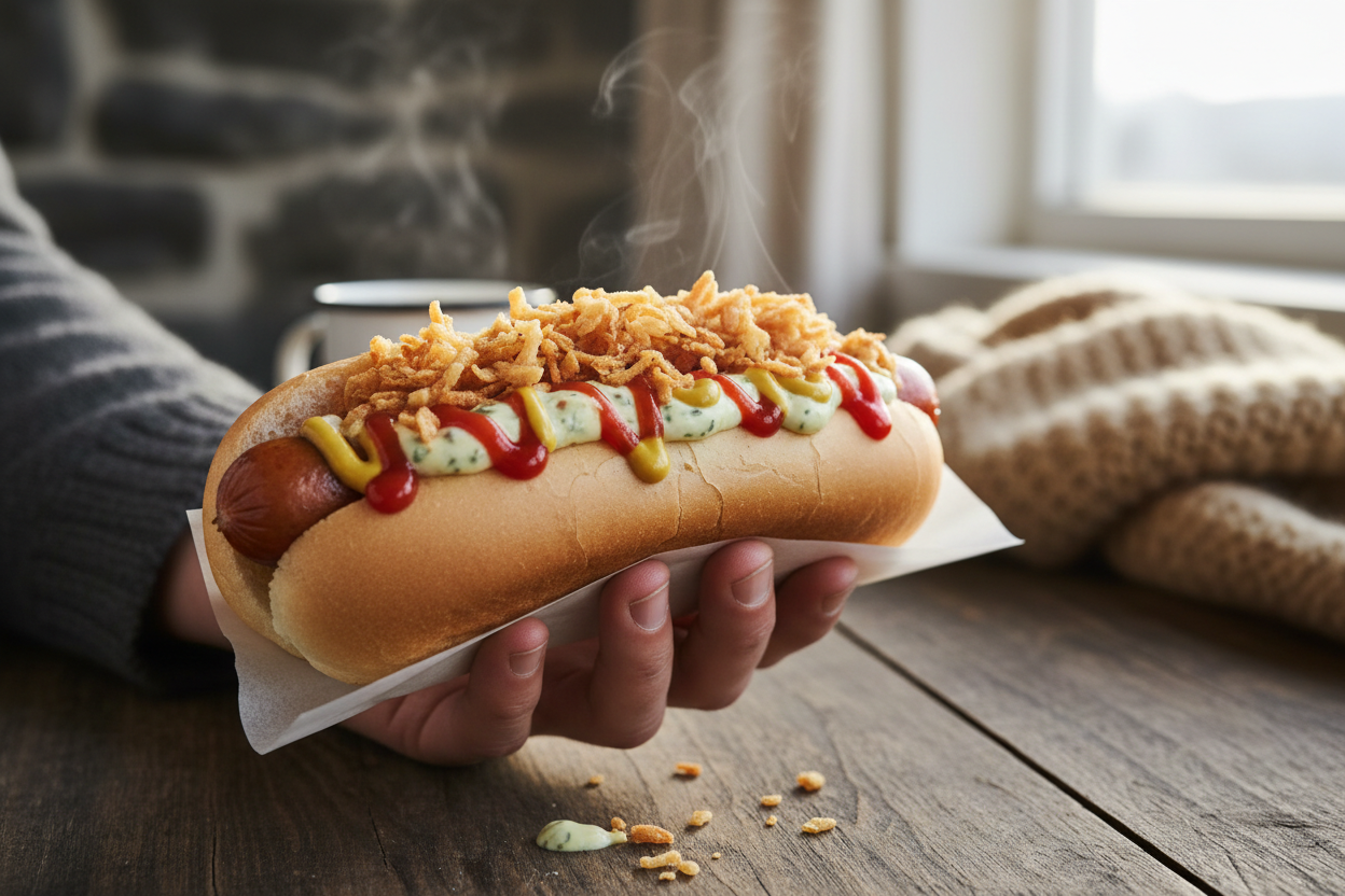 Icelandic hot dog with toppings