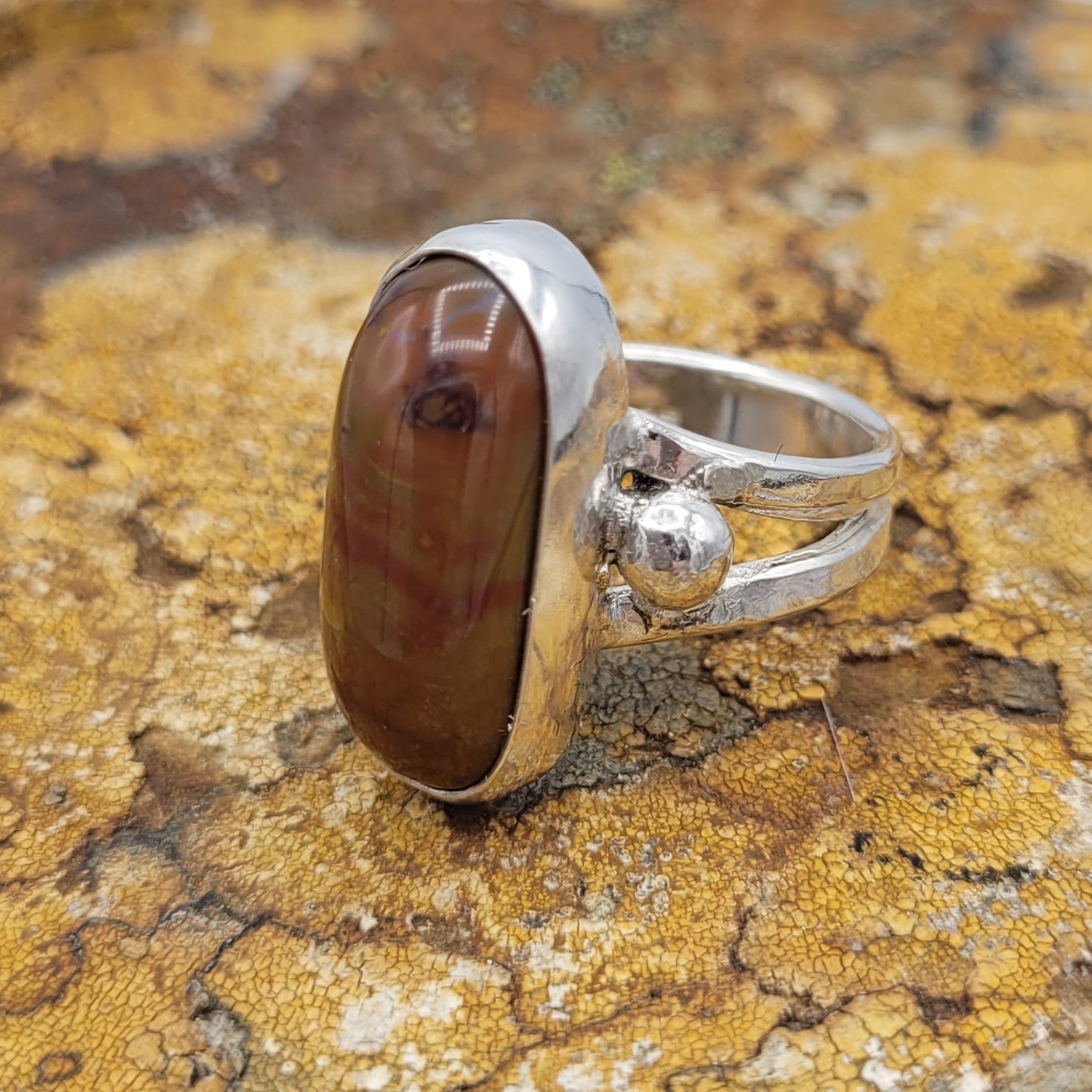 Handmade Silver Ring With Icelandic Jaspis Stone. (Item # 1023) Size 17 HK