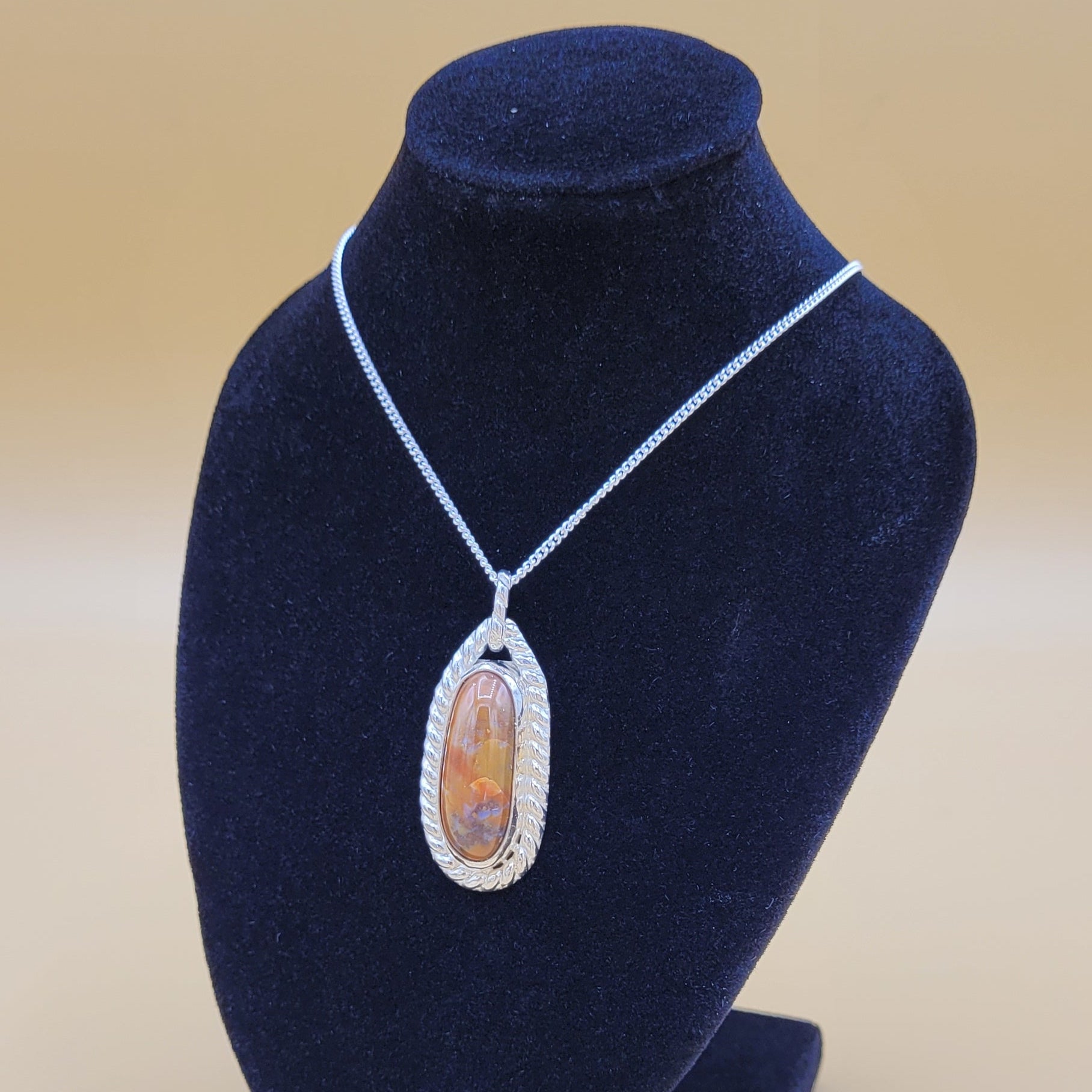 Handmade Silver Necklace With Icelandic Jaspis Stone. (Item # 2001) Silver Chain length 50 cm