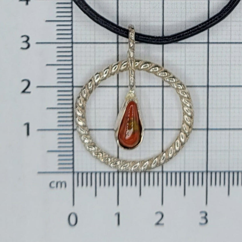 Handmade Silver Necklace With Icelandic Jaspis Stone. (Item # 2005) Leather Strap length 60 cm